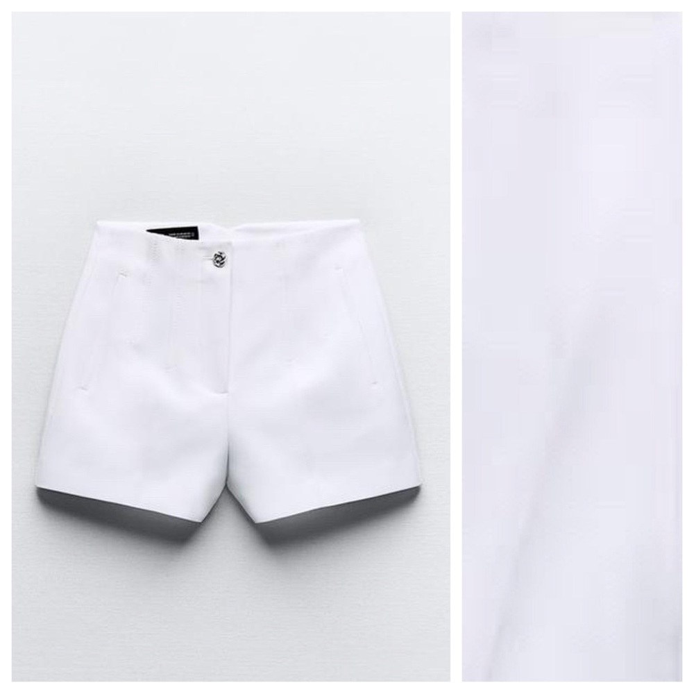 NWT. Zara White Cotton Blend High-Waisted Bermuda Shorts. Size M, L. - Picture 4 of 10